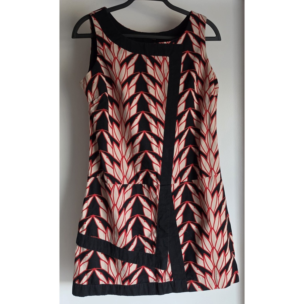 Skunkfunk Sleeveless Dress Black Red Beige Geometric Round Neck Shift Midi